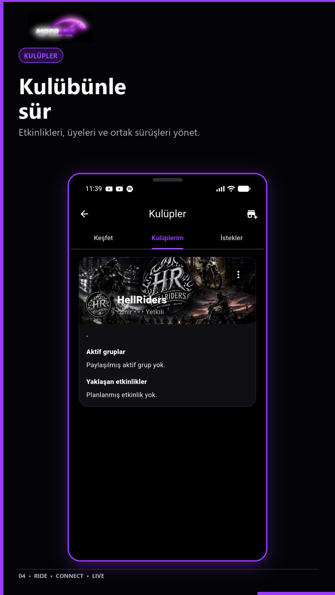 MotoLife kulüpler ekranı