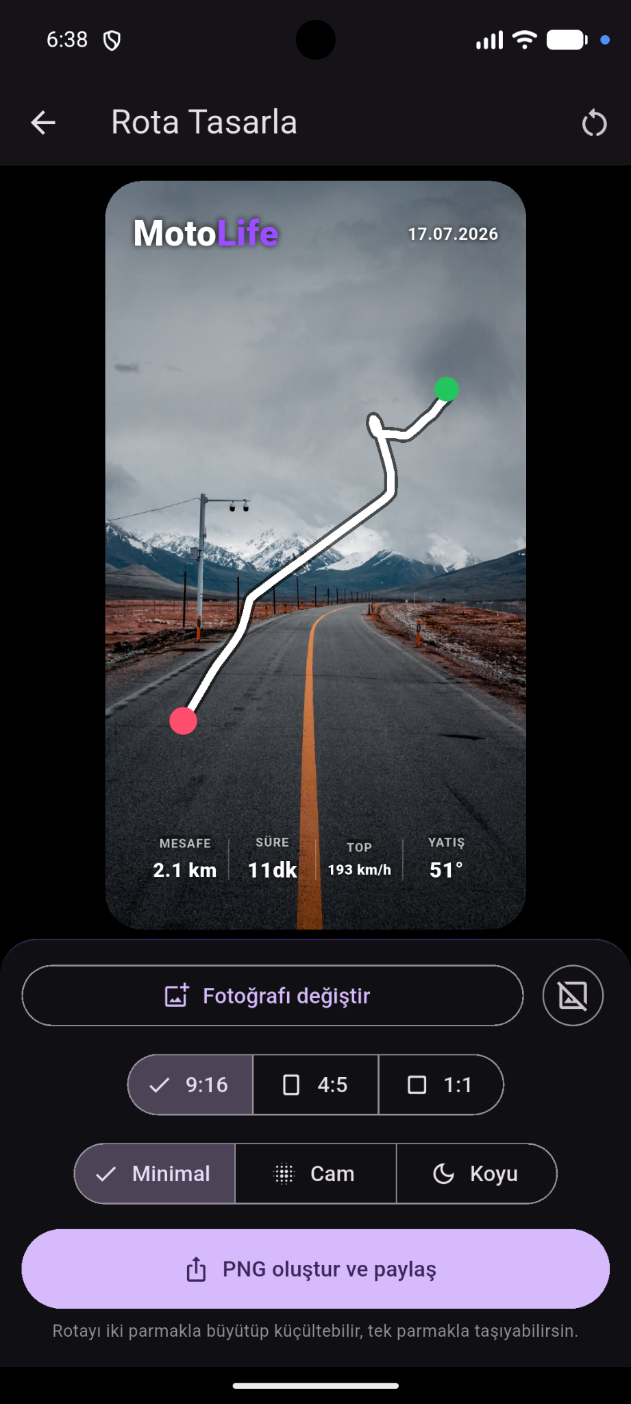 MotoLife rota paylaşım görseli